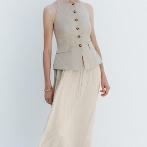 PLEATED SKIRT MIDI WAISTCOAT DRESS (beige)